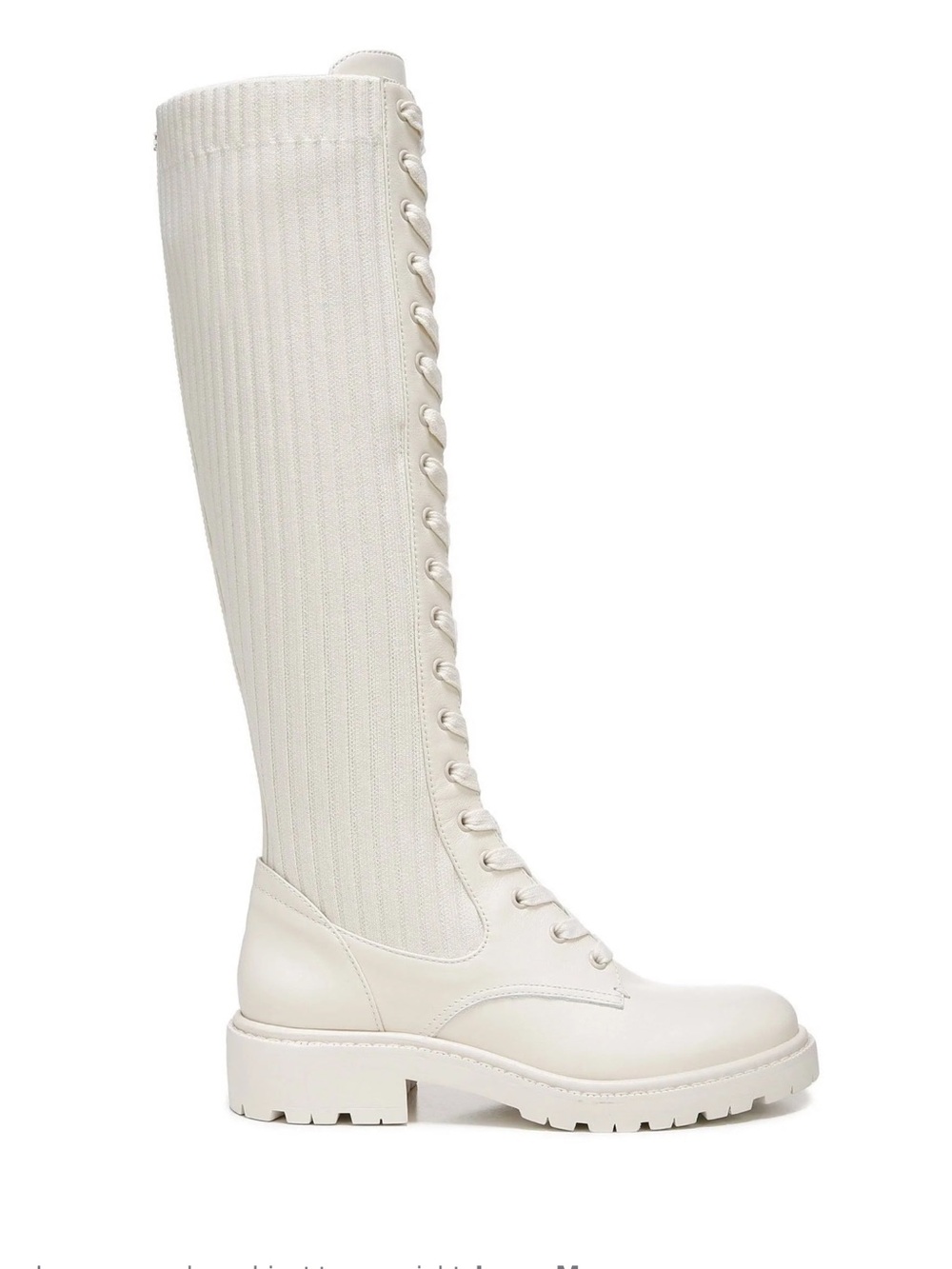 Sam Edelman Lace-Up Ribbed Shaft Leather Boots - Off-White size 8